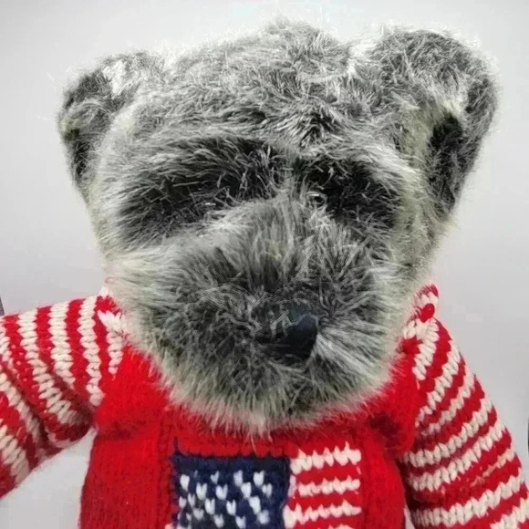 Dillars Grey Teddy Bear Patriotic USA Knitted Sweater Hoodie Soft Faux Fur - Picture 3 of 10